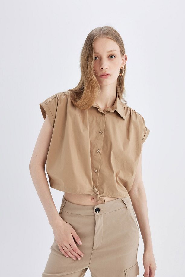 Crop Poplin Kısa Kollu Gömlek D1200AX24SM - 4
