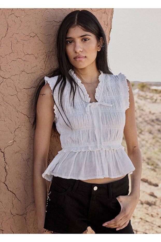 Flounced Drawstring Blouse - 8