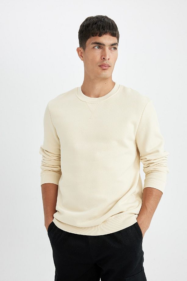 Regular Fit Bisiklet Yaka Kalın Basic Düz Sweatshirt T3777az24au - 3