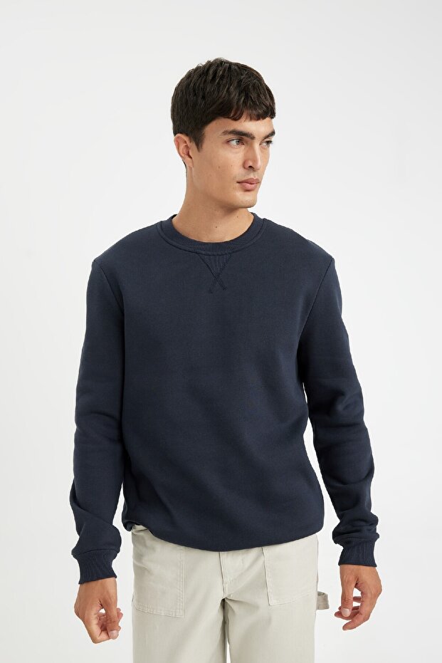 Regular Fit Bisiklet Yaka Kalın Basic Düz Sweatshirt T3777az24au - 4