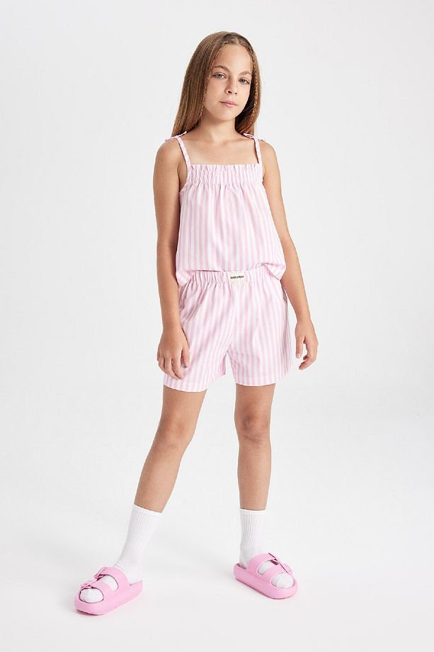 Kız Çocuk Pijama Takımı Çizgili Askılı Üst Şort D2079a824sm - 2