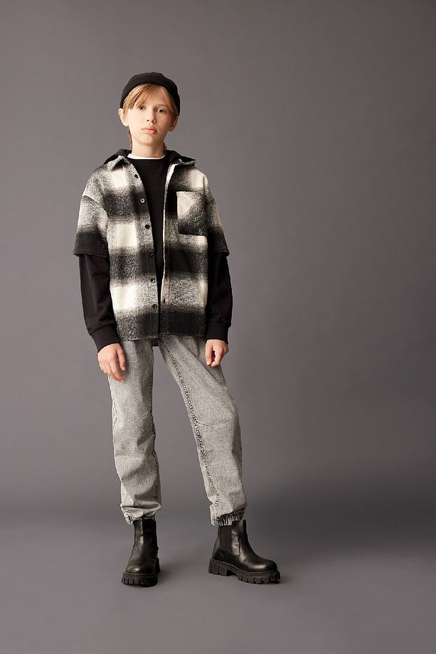 Erkek Çocuk Oversize Geniş Kalıp Kapüşonlu Flanel Uzun Kollu Gömlek C7510a824wn - 2
