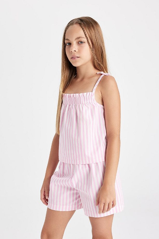 Kız Çocuk Pijama Takımı Çizgili Askılı Üst Şort D2079a824sm - 4