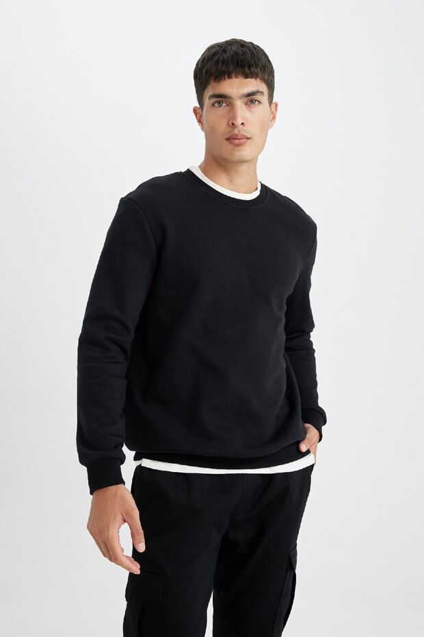 Regular Fit Bisiklet Yaka Kalın Basic Düz Sweatshirt T3777az24au - 4