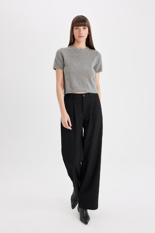 Regular Fit Bisiklet Yaka Premium Basic Düz Kısa Kollu Triko Kazak C9049ax24wn - 2