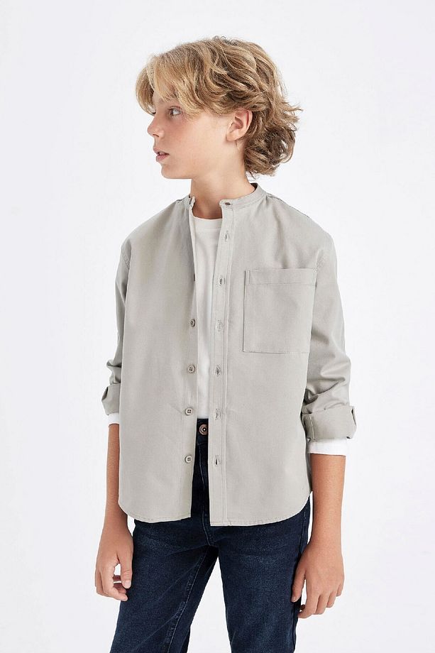 Erkek Çocuk Oversize Geniş Kalıp Dik Yaka Twill Uzun Kollu Gömlek C7524a824au - 3