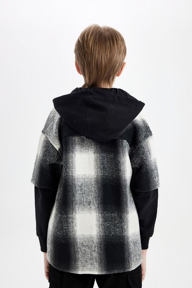 Erkek Çocuk Oversize Geniş Kalıp Kapüşonlu Flanel Uzun Kollu Gömlek C7510a824wn - 8