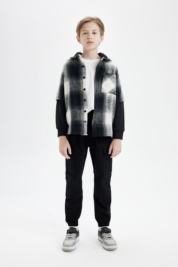 Erkek Çocuk Oversize Geniş Kalıp Kapüşonlu Flanel Uzun Kollu Gömlek C7510a824wn - 5