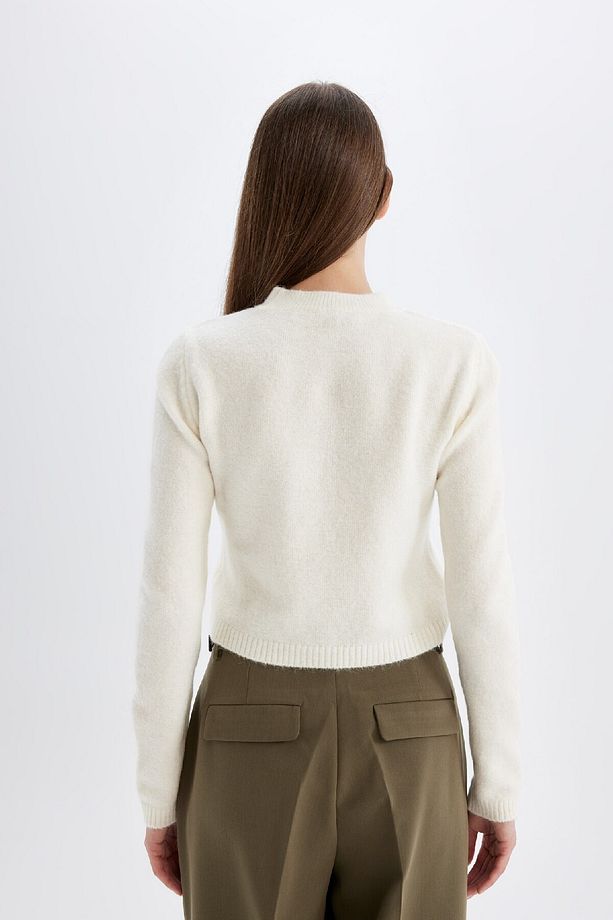 Regular Fit Bisiklet Yaka Premium Basic Düz Crop Triko Kazak C9047ax24wn - 6