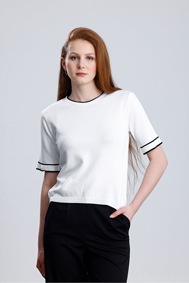 Basıc Kısa Kollu Şeritli Kazak - 1