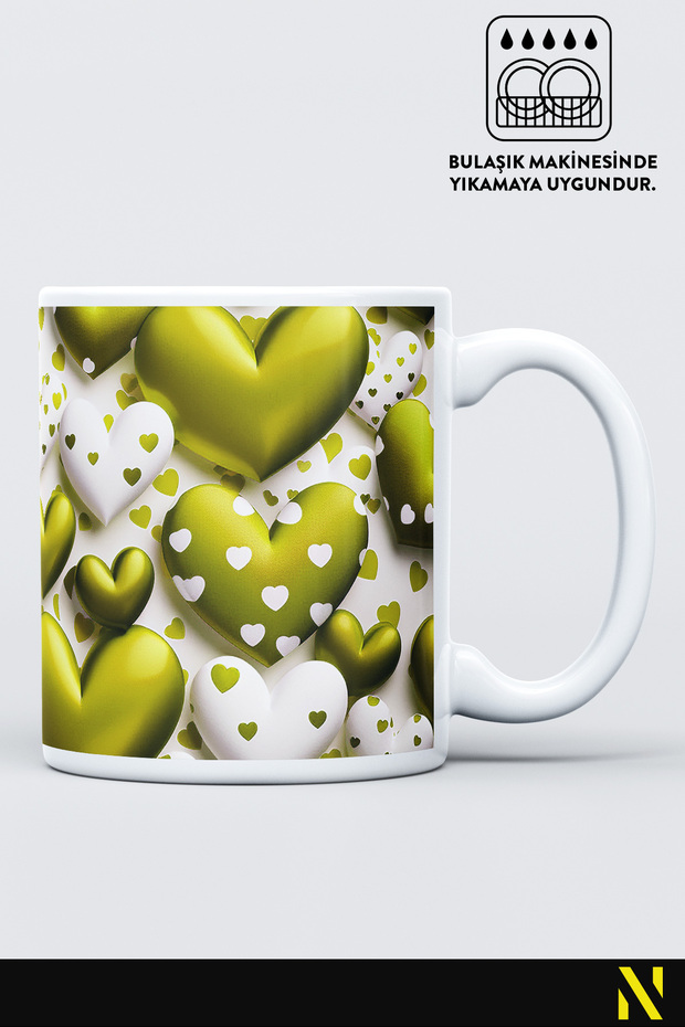 Yellow Heart Patterned Colorful Mug – 330 ml Mug |   Stylish and Durable Design - 1