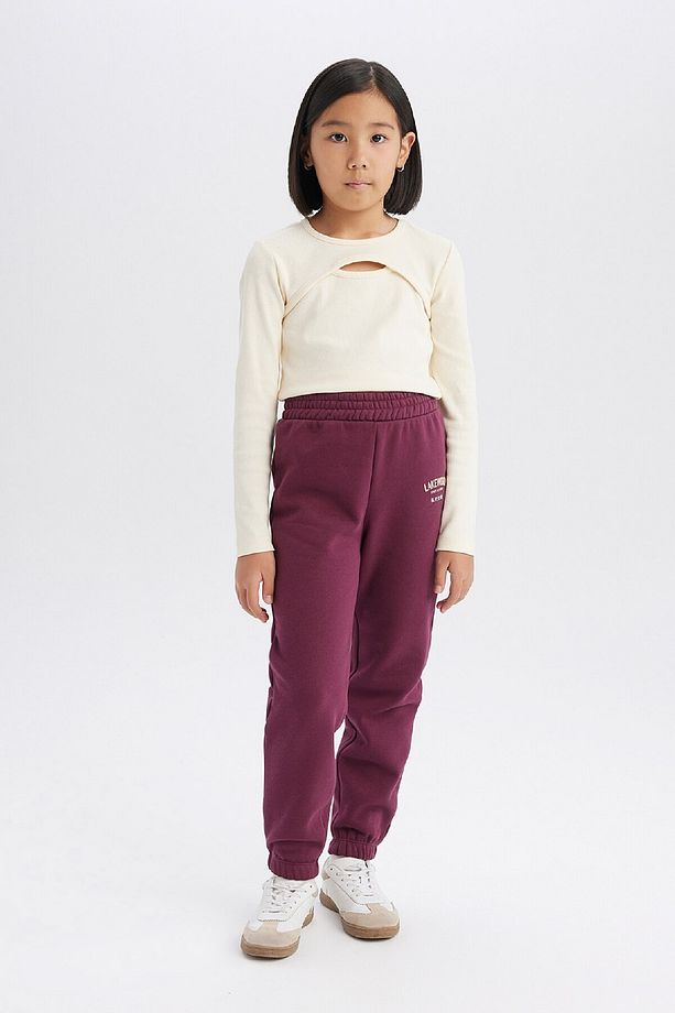 Kız Çocuk Standart Fit Beli Paçası Lastikli Baskılı Jogger Eşofman Altı D2295A824WN - 2