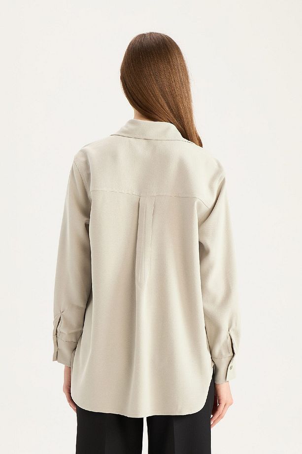 Relax Fit Basic Düz Modal Uzun Kollu Tesettür Gömlek Tunik D1299ax25sp - 6