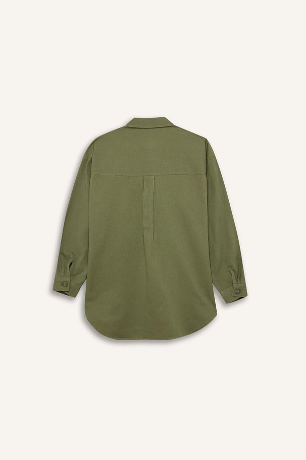 Relax Fit Basic Düz Gabardin Uzun Kollu Gömlek Tunik A6474AX24WN - 8