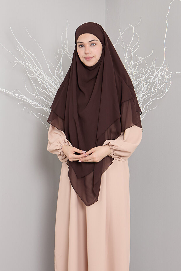 3 Layer Souffle Hijab Khimar Hijab Shawl Ready Turban Coffee Color