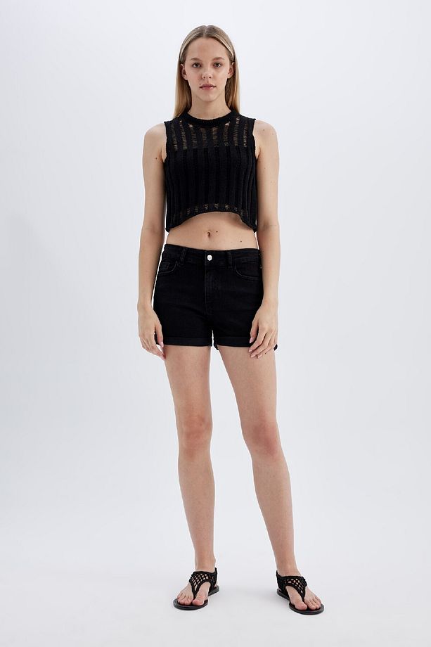 Regular Fit Crop Bisiklet Yaka Kroşe Atlet D1982ax24sm - 2