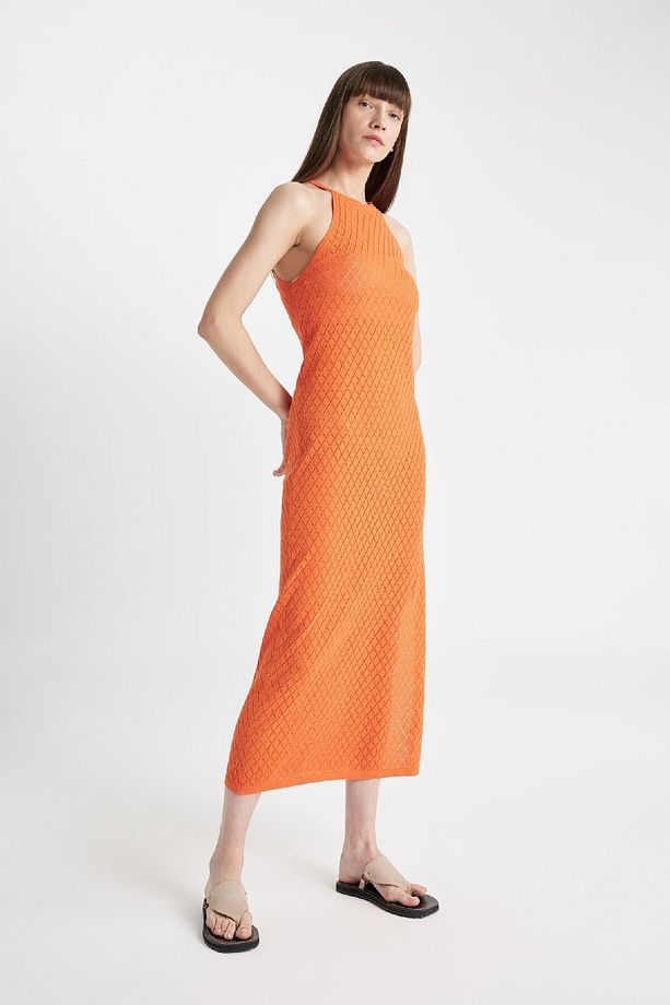 Regular Fit Halter Yaka Triko Midi Elbise D2820ax24hs - 3
