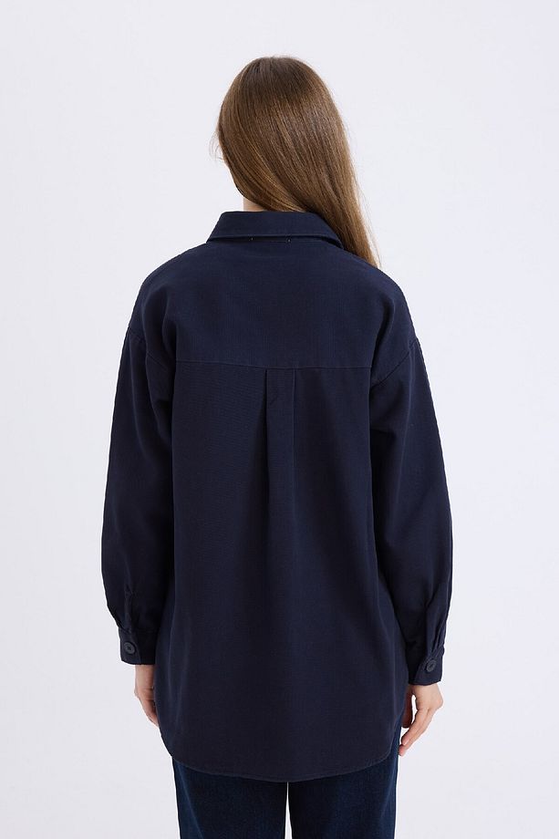 Relax Fit Basic Düz Gabardin Uzun Kollu Gömlek Tunik A6474AX24WN - 5