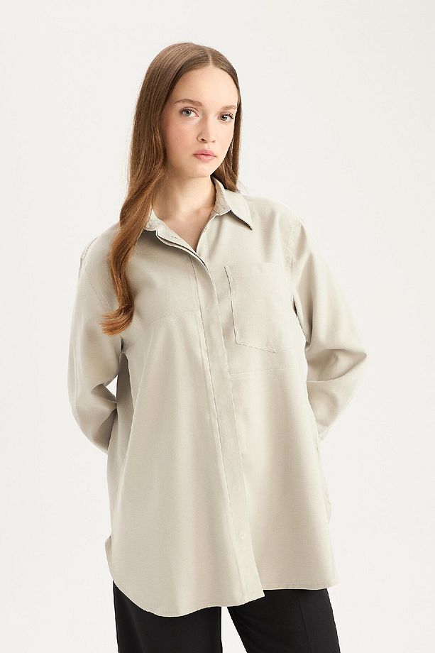 Relax Fit Basic Düz Modal Uzun Kollu Tesettür Gömlek Tunik D1299ax25sp - 3