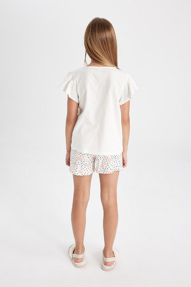 Kız Çocuk Pijama Takımı Bisiklet Yaka Baskılı Kısa Kollu Üst Şort D2066a824sm - 6