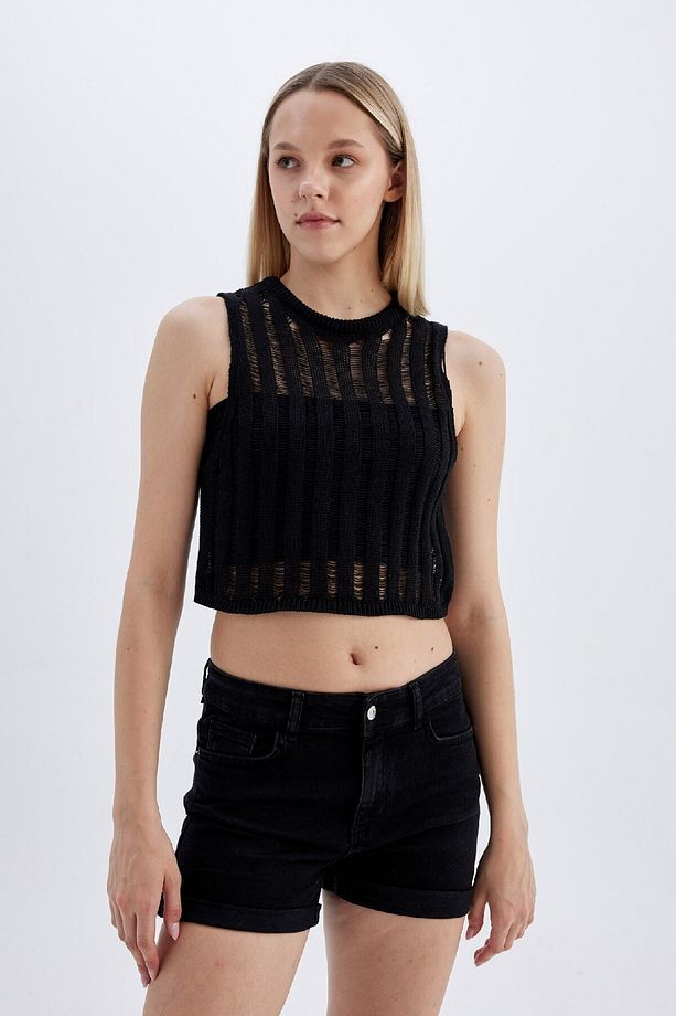 Regular Fit Crop Bisiklet Yaka Kroşe Atlet D1982ax24sm - 3