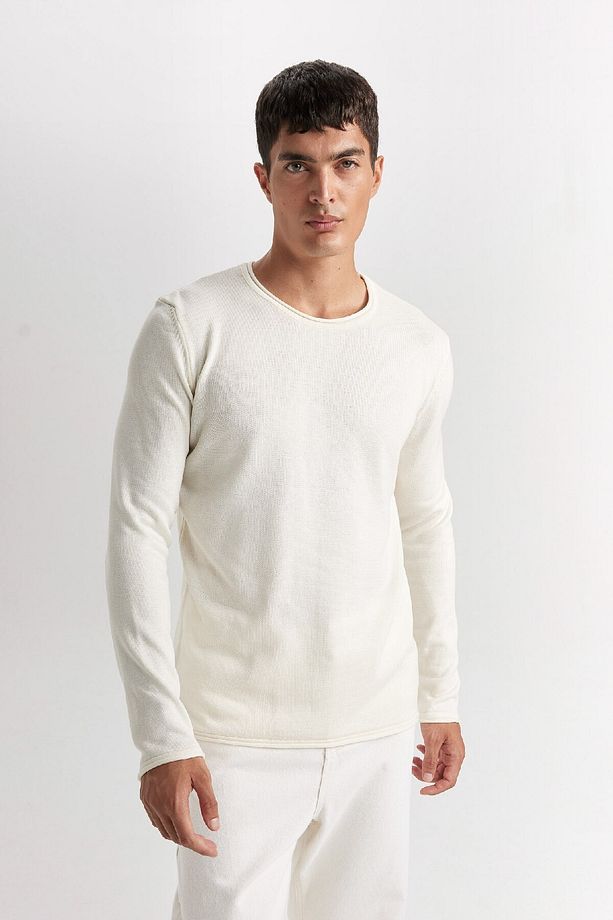 Relax Fit Bisiklet Yaka Basic Düz Triko Kazak D3278ax24wn - 3