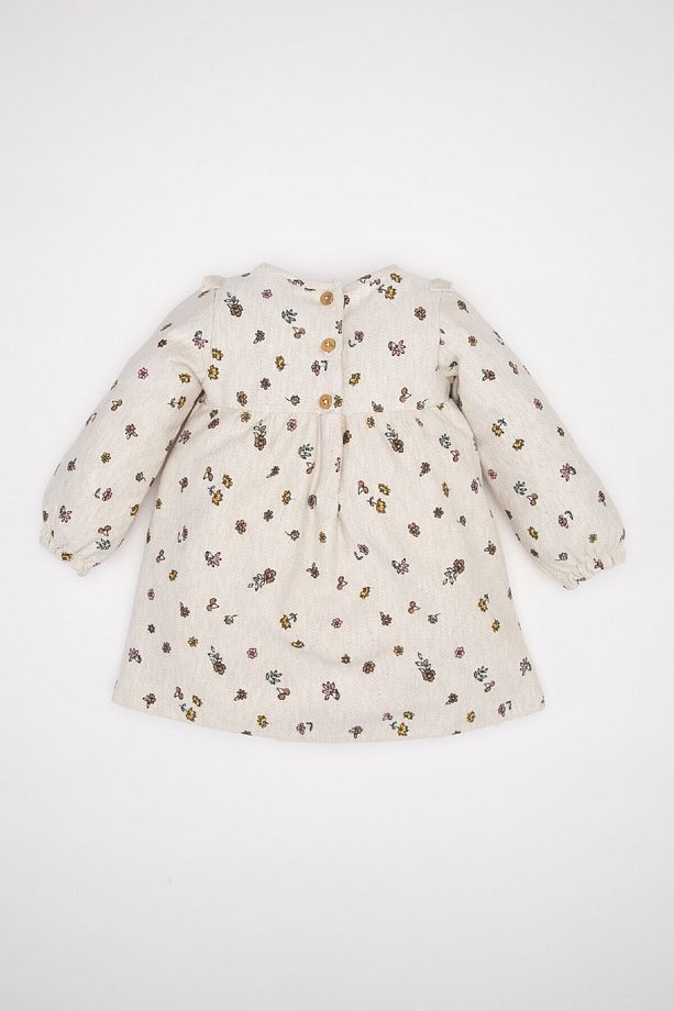 Kız Bebek Çiçek Desenli Fırfırlı Uzun Kollu Twill Elbise D3072a524au - 5