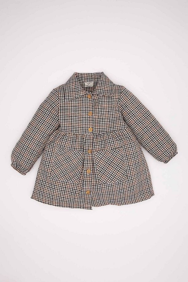 Kız Bebek Düğmeli Kareli Uzun Kollu Flanel Elbise D2859a524au - 1