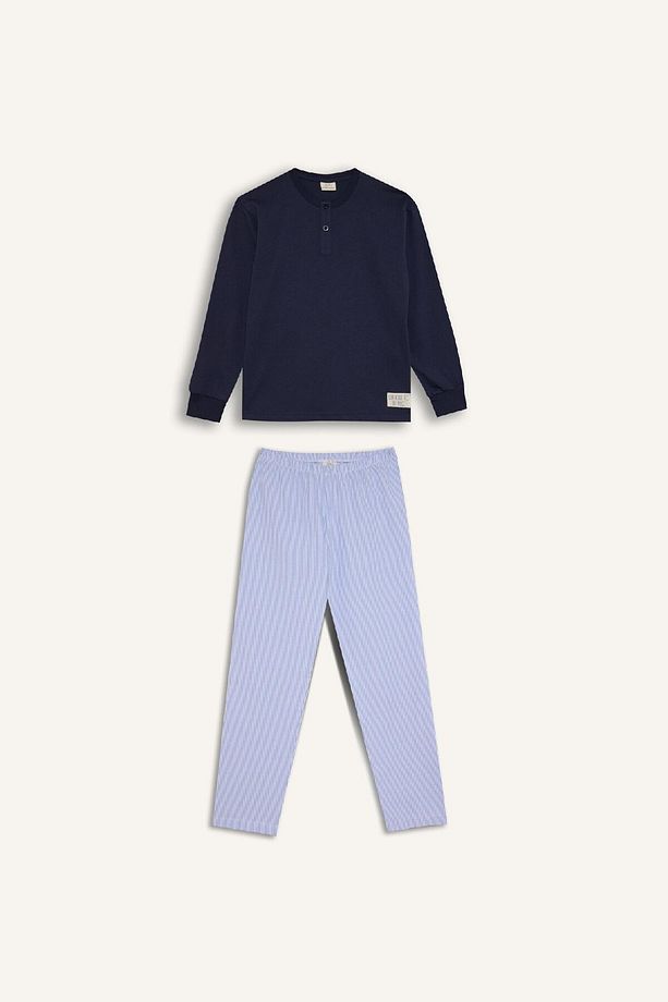 Erkek Çocuk Pijama Takımı Dokuma Bisiklet Yaka Uzun Kollu Üst Çizgili Alt D2894a824wn - 6