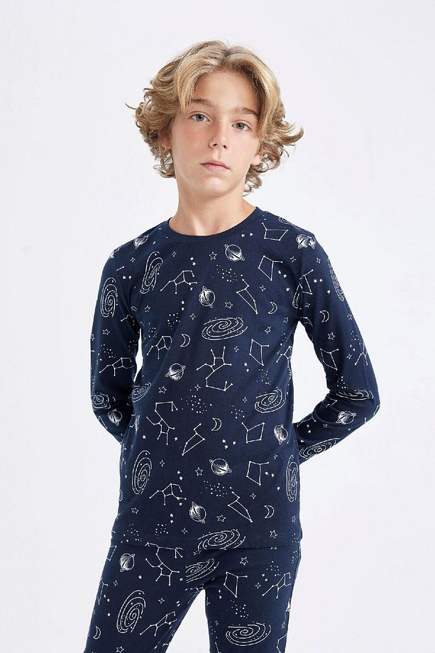Erkek Çocuk Pijama Takımı Bisiklet Yaka Desenli Uzun Kollu Üst Uzun Alt D2897a824au - 4