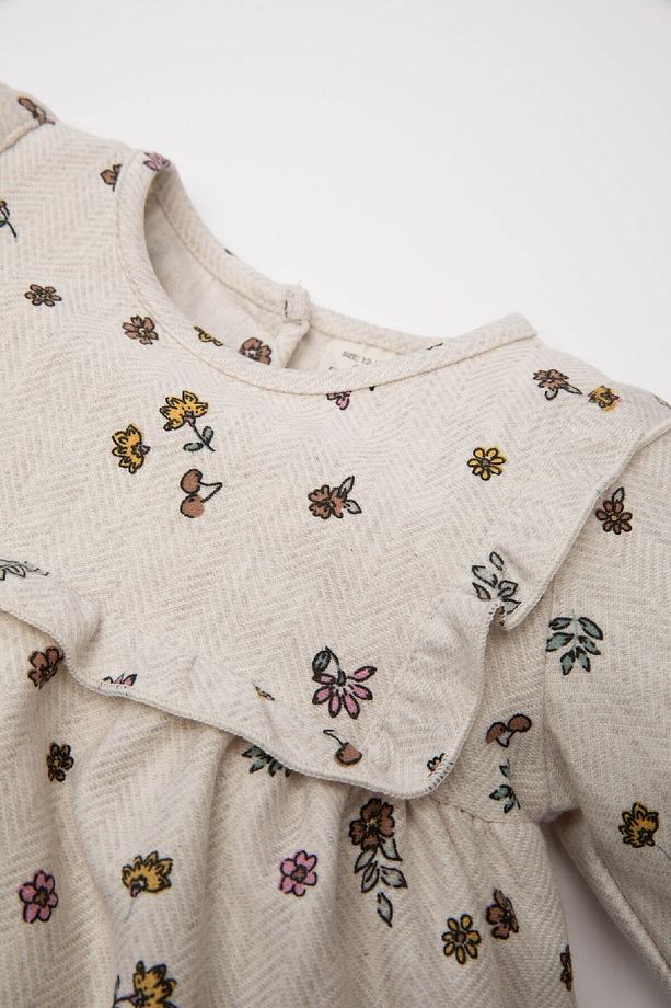 Kız Bebek Çiçek Desenli Fırfırlı Uzun Kollu Twill Elbise D3072a524au - 2