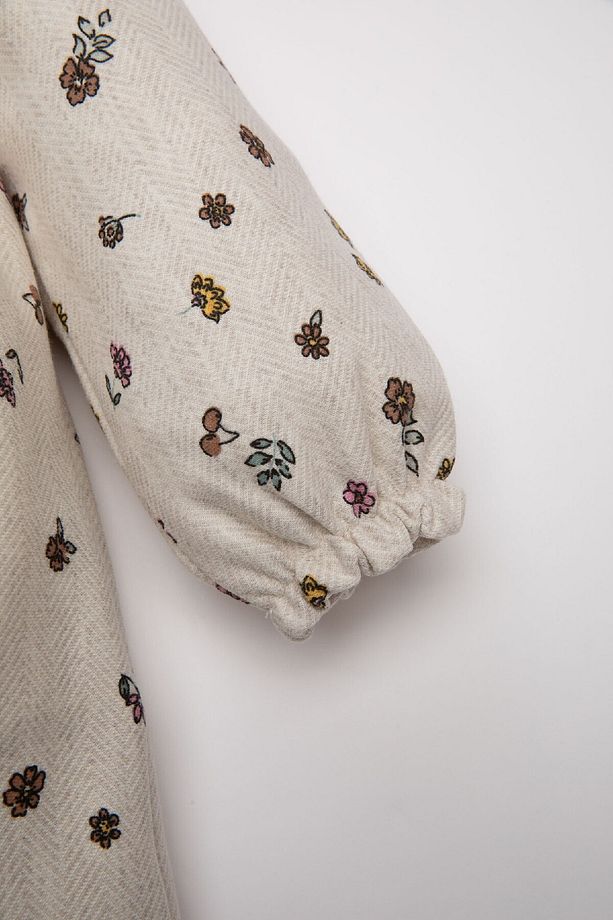 Kız Bebek Çiçek Desenli Fırfırlı Uzun Kollu Twill Elbise D3072a524au - 3