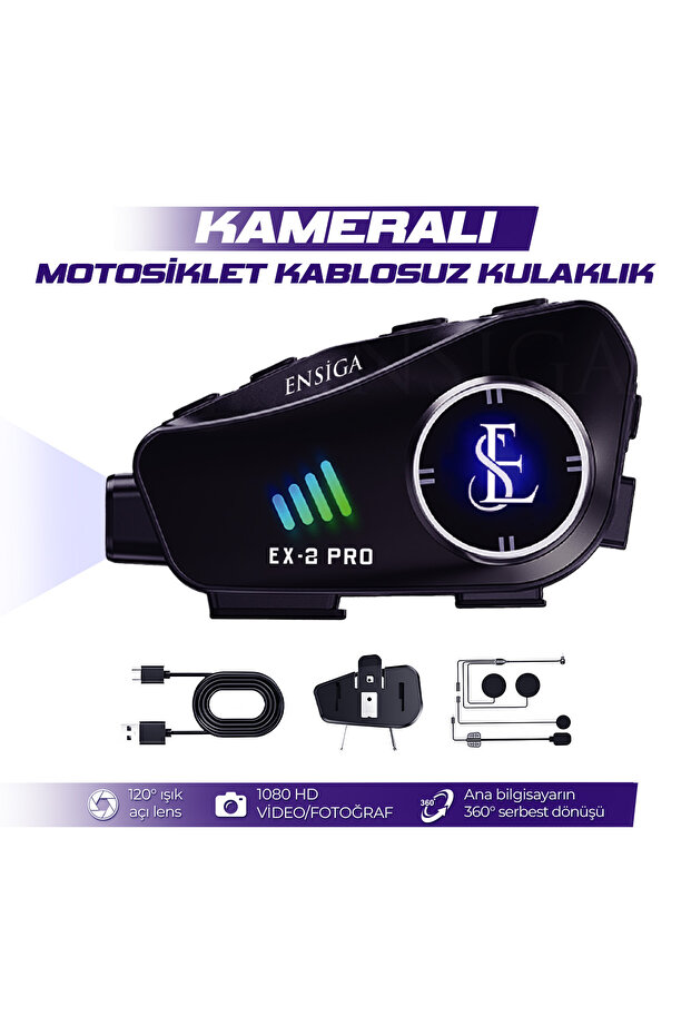 EN SİGA Mega 2 kişi Bağlantılı Kameralı Video Kayıtlı Motorcu İntercoom kurye Kask Kulaklık