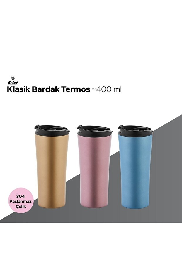 Ss Thermos Mug 400 ml Paslanmaz Çelik Termos Basık Model - 1