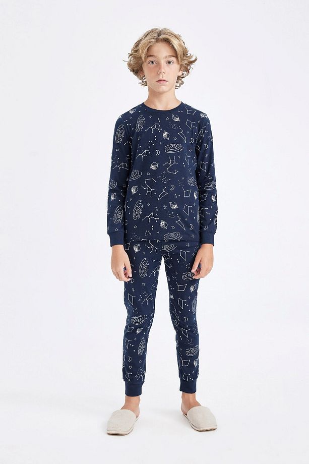 Erkek Çocuk Pijama Takımı Bisiklet Yaka Desenli Uzun Kollu Üst Uzun Alt D2897a824au - 2