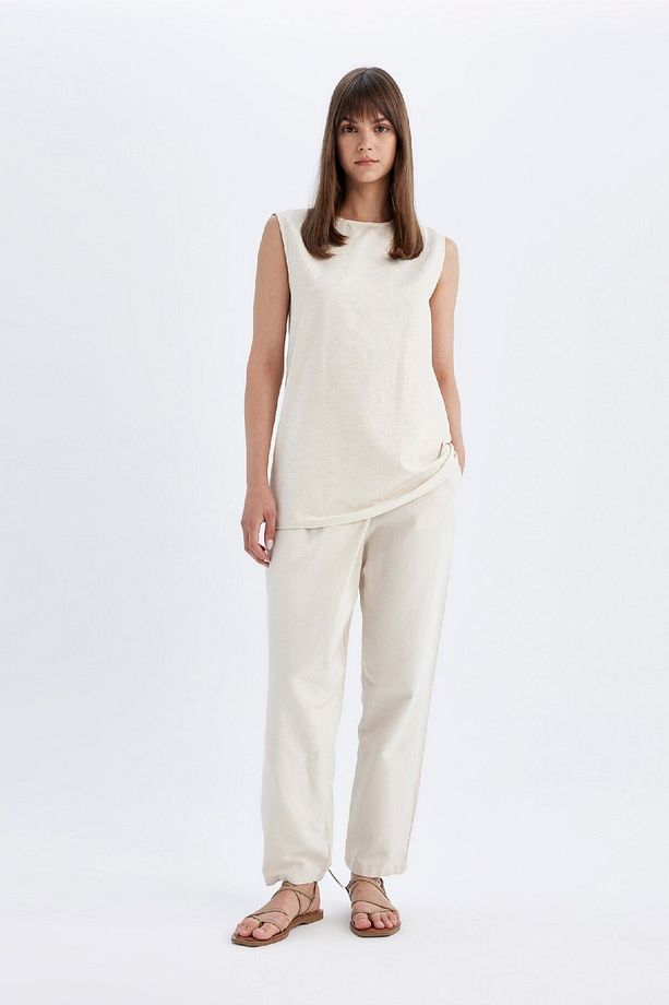 Regular Fit Bisiklet Yaka Basic Düz Keten Karışımlı Kolsuz Tunik D2953ax24hs - 2