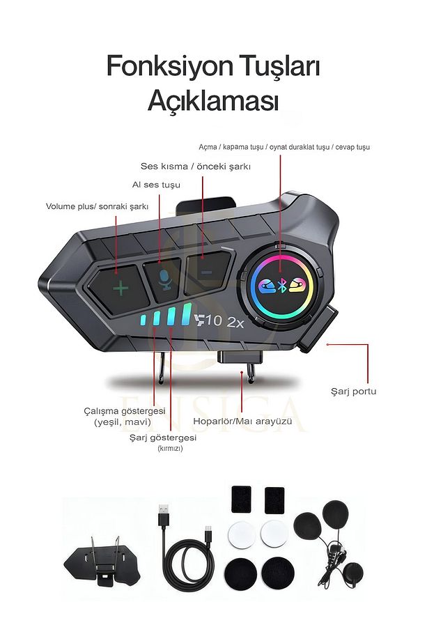 2 Intercom Bağlantılı Su Geçirmez Motosiklet Kask Bluetooth 5.3 300m Intercoom 2.000mah - 5