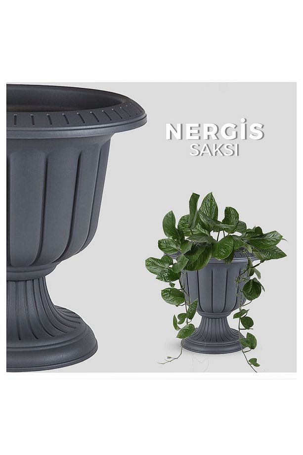 2 Adet Nergis Saksı Seti 3,4 Litre Plastik Ayaklı Çiçek Saksısı Set - 4