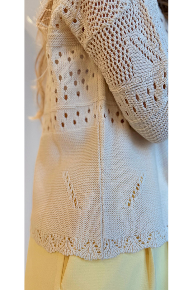 Ekru Ajurlu Kroşe Bluz - 4