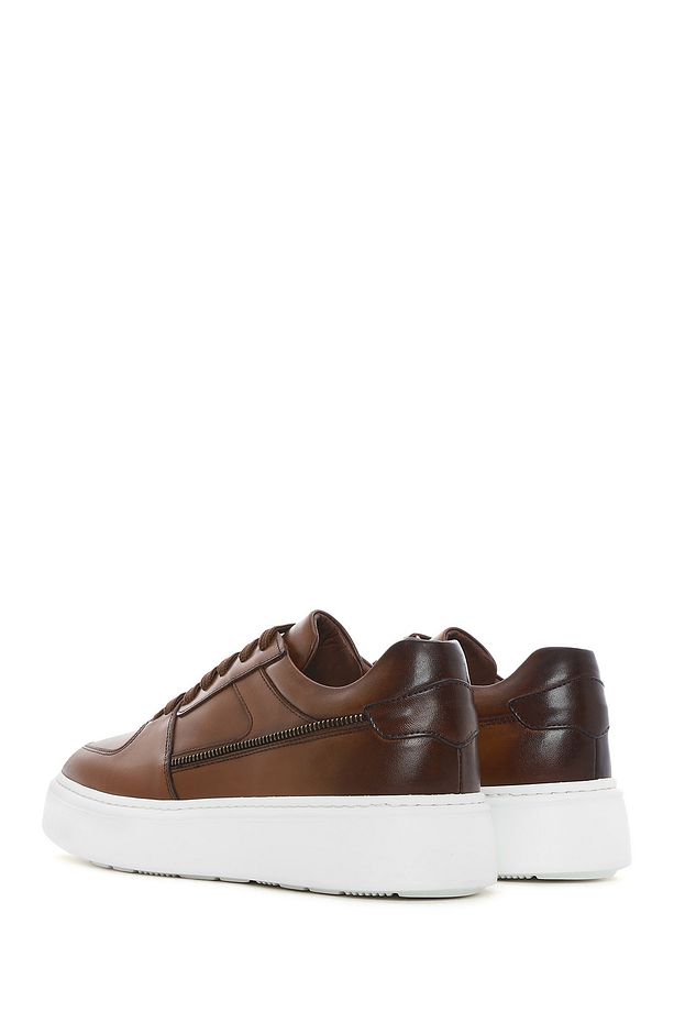 Erkek Taba Bağcıklı Kalın Tabanlı Deri Sneaker 25SFD724218 - 5