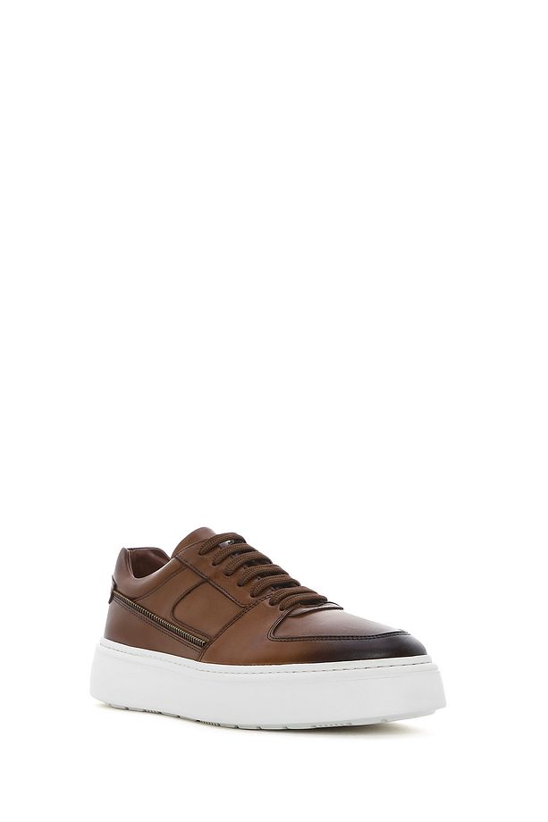 Erkek Taba Bağcıklı Kalın Tabanlı Deri Sneaker 25SFD724218 - 6