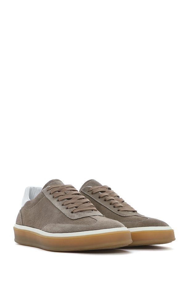 Erkek Bej Bağcıklı Süet Deri Sneaker 25SFD641910 - 3