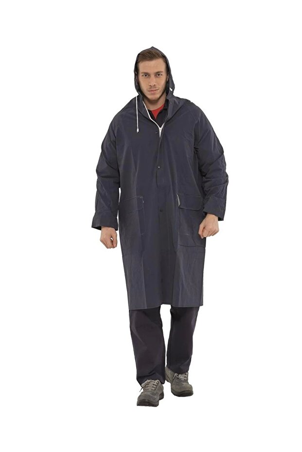 Pvc Waterproof Seamless Lined Imported Long Raincoat with Hood and Lightweight Design