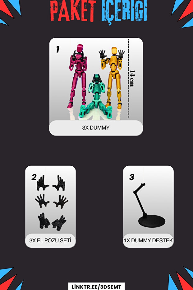 3d Dummy Figür | Hareketli, Pozlanabilir Koleksiyon Modeli | 3'lü Set Versiyon - 5