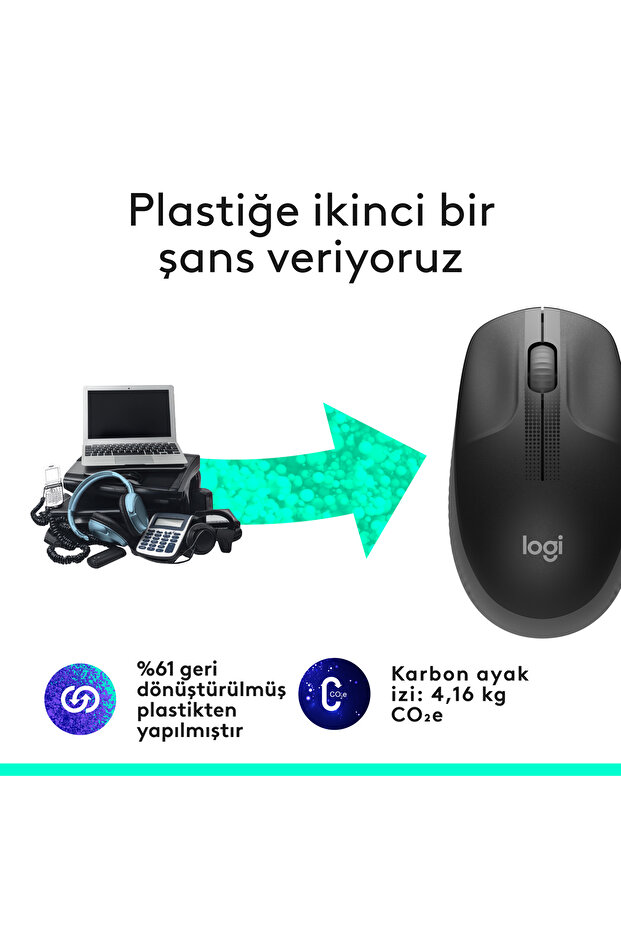M190 Büyük Boy Usb Alıcılı 1.000 Dpı Kablosuz Mouse - Gri - 5