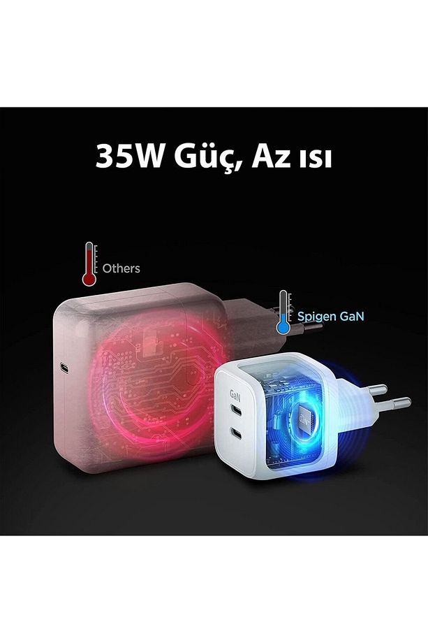 35W GaN USB-C 2 Port Mini Adaptör Samsung PPS Destekli Hızlı Şarj Type-C PE2104 White - ACH03714 - 6