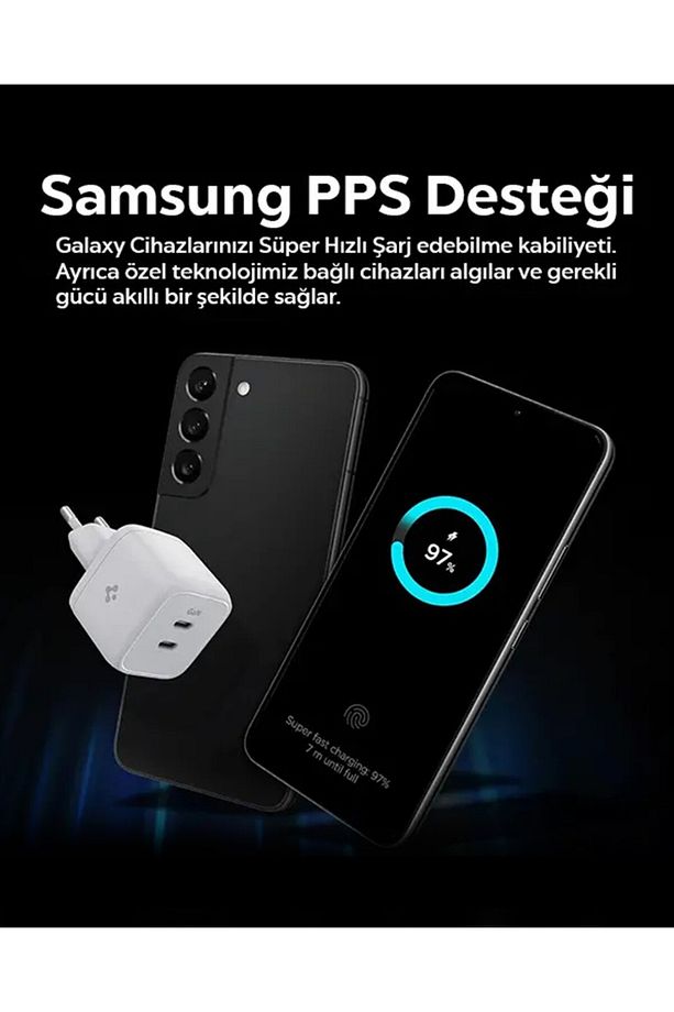 35W GaN USB-C 2 Port Mini Adaptör Samsung PPS Destekli Hızlı Şarj Type-C PE2104 White - ACH03714 - 7