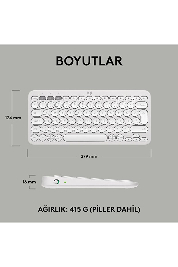 K380s Pebble Keys 2 Çoklu Cihaz Özellikli Bluetooth Türkçe Q Klavye - Beyaz - 10
