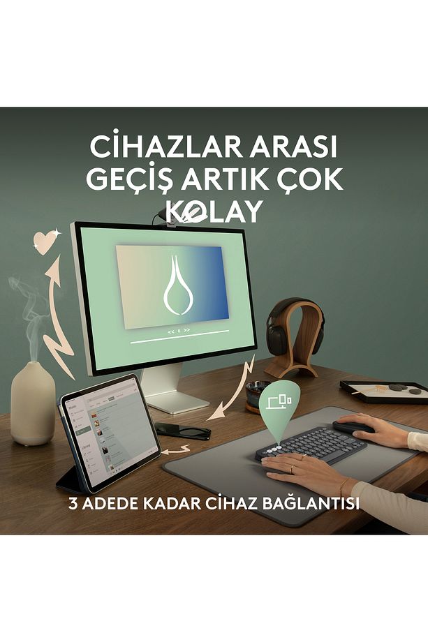 K380s Pebble Keys 2 Çoklu Cihaz Özellikli Bluetooth Türkçe Q Klavye - Siyah 920-011859 - 4