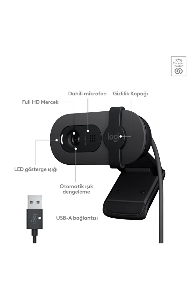 BRIO 100 Full HD 1080p Gizlilik Kapaklı Mikrofonlu Web Kamerası - Siyah - 7